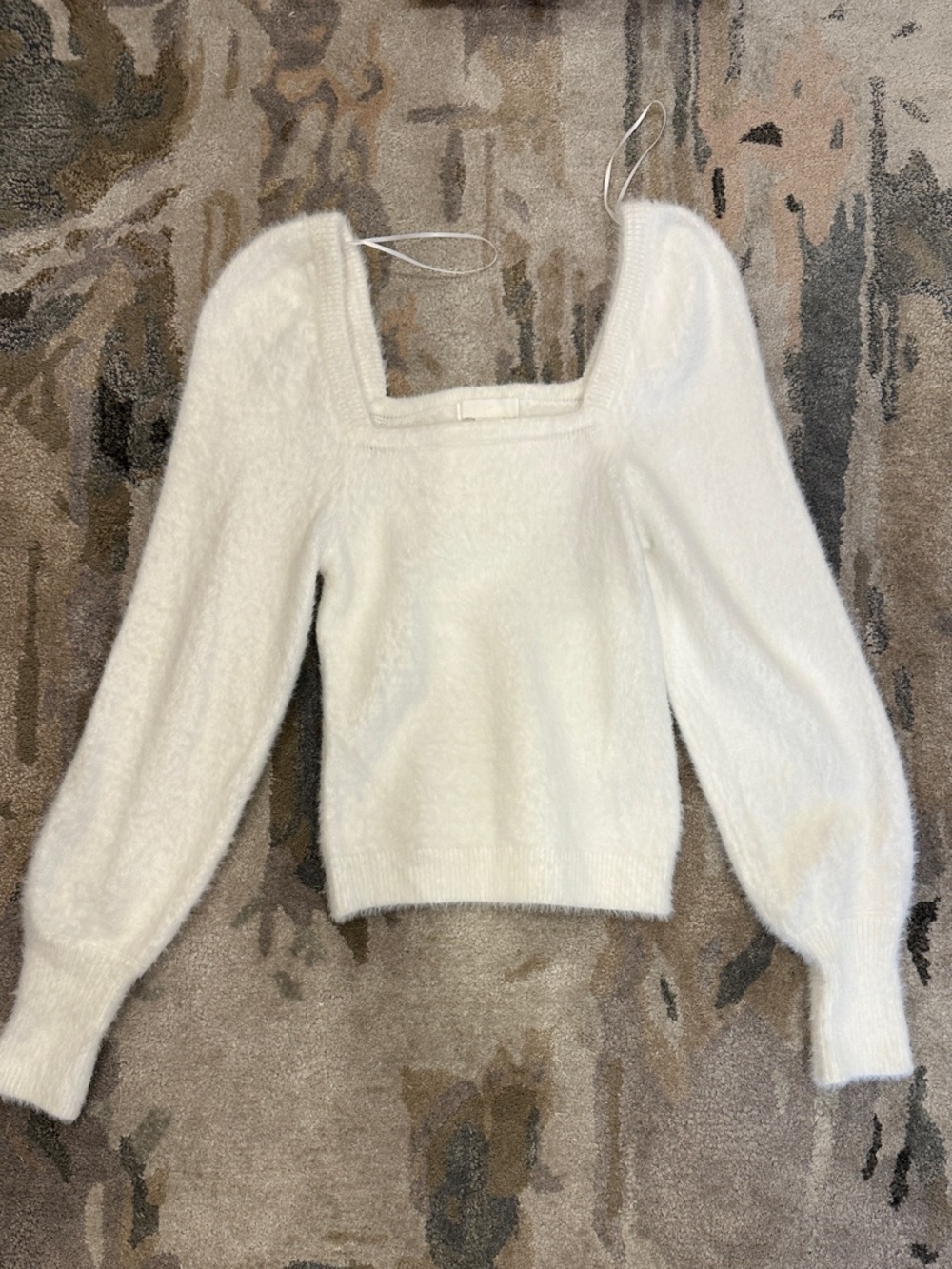 H&M White Square Neck Puff Sleeve Sweater